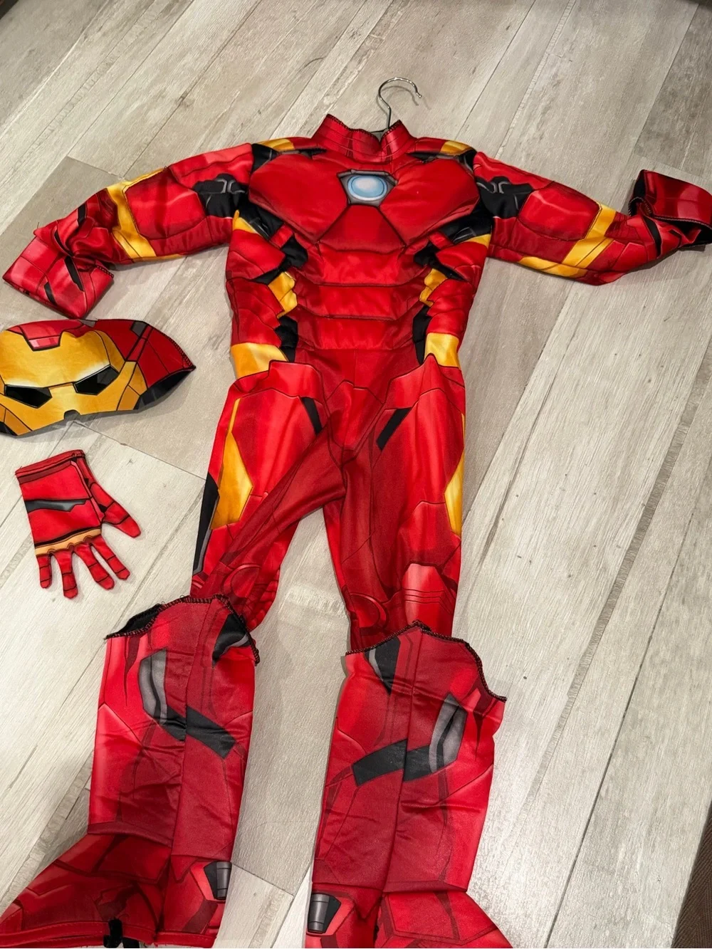 Avengers Kids Red Iron Man Style Muscle Costume with Mask and Gloves - Picture 3 of 9